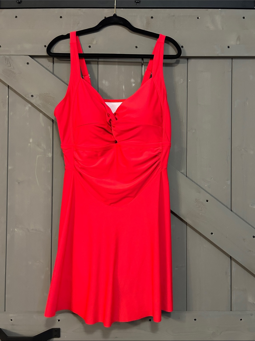 Classic Red One-Piece Swim Dress with Supportive Bust